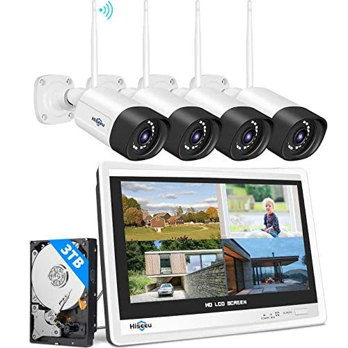 Offerta a tempo: 【5MP+3TB HDD】Hiseeu 5MP Kit Videosorveglianza WiFi Esterno,10CH NVR con 12" Monitor,4X5MP Telecamera WiFi,Visione Notturna a Colori,Rilevamento Movimento,Allarme Luce Sonora Telefono/PC Remoto Alexa - 14% da 323.99 € a 277.78 €
