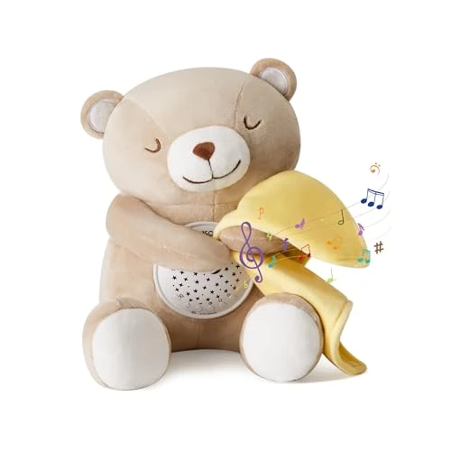 Offerta a tempo: APUNOL Carillon Neonati, Peluche per Nanna, Luce Notturna Bambini Ricaricabile USB Regalo Neonate Giocattolo Teddy con Sensore di Pianto, Proiettore Stele e Rumori Bianchi - 37% da 39.99 € a 25.31 €