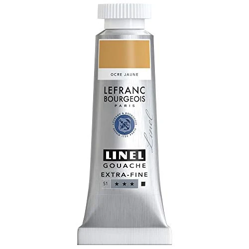 Lefranc & Bourgeois 301211 Linel Gouache Extra Fine and Smooth Watercolours with Maximum Colour Intensity, Luminosity for Streak-free Application, 14 ml Tube - Yellow Ochre