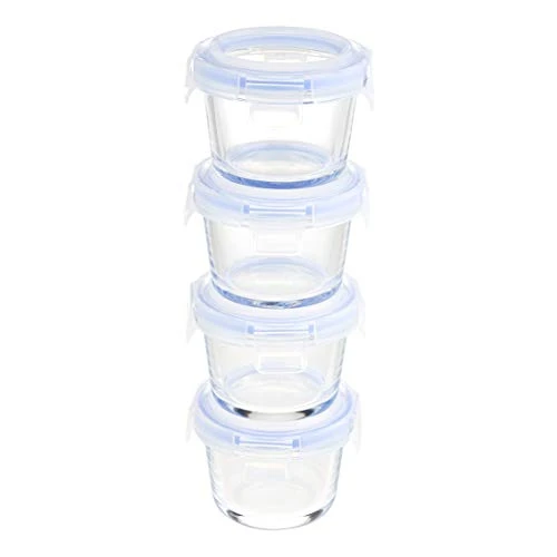 Offerta a tempo: Amazon Basics ABL001 Contenitori in vetro da 120 ml, 4 unità, trasparenti con coperchi blu - 15% da 10.54 € a 8.96 €