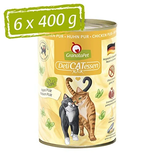 Offerta a tempo: GranataPet Delicatessen Pollo PUR, cibo umido per gatti, cibo senza cereali e senza zucchero, cibo per gatti ad alta percentuale di carne e oli di alta qualità, 6 x 400 g - 36% da 22.49 € a 14.35 €