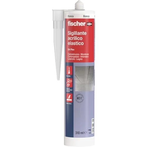 Offerta a tempo: Fischer SA FLEX Bianco, Sigillante Acrilico Elastico per Esterni e Interni, Finitura Liscia, Verniciabile, per Facciate, Crepe e Giunti, Legno, Plastica, Inodore, 552330 - 16% da 8.01 € a 6.71 €