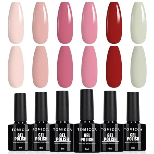 Offerta a tempo: TOMICCA Smalto Semipermanente Set,6 colori Nude Red Series, 8ML Gel Unghie UV/LED Kit,per la casa Nail salone fai da - 50% da 11.99 € a 5.99 €