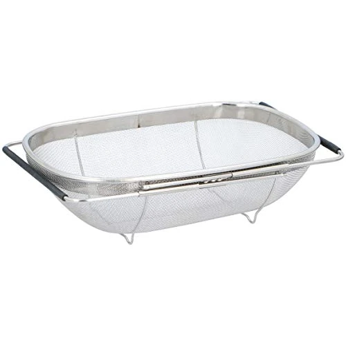 Colino in acciaio inox per lavello, scolapasta estraibile con manici, 33 x 23,5 x 10 cm, filtro per lavello, filtro per la pasta, colore argento