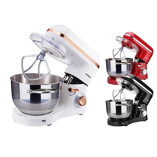 Limited-time offer: Arebos Stand Mixer 1500W with 6L stainless steel mixing bowl | white rose gold | incl. mixing hook, dough hook, whisk | splash guard | 6 speeds | kneading machine | dough machine from 90.99 GBP to 80.74 GBP (save 11%)