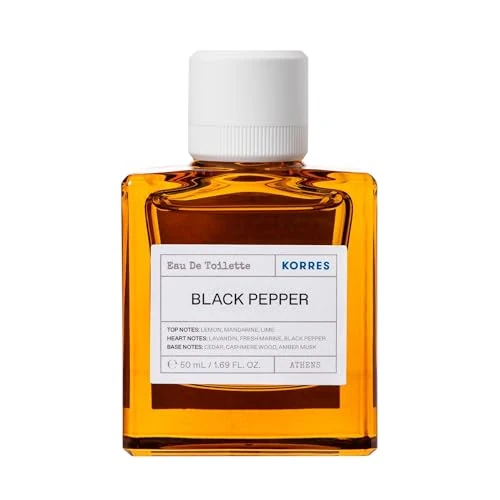 Offerta a tempo: KORRES BLACK PEPPER Eau De Toilette per uomo, fragranza fresca e speziata con note agrumate e legnose, priva di ftalati, parabeni, nitromuscolosi e PCM, vegan, 50 ml - 43% da 48.90 € a 27.90 €