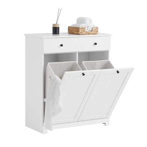 Offre limitée : SoBuy Meuble Salle de Bain avec Panier à Linge, Armoire de Toilette avec 2 Tiroirs et et Grande Capacité Sacs à Linge, Meuble Panier à Linge Robuste en Bois, Blanc, L78xP38xH90cm, BZR33-II-W de 108.18 EUR à 102.77 EUR (remise 5%)