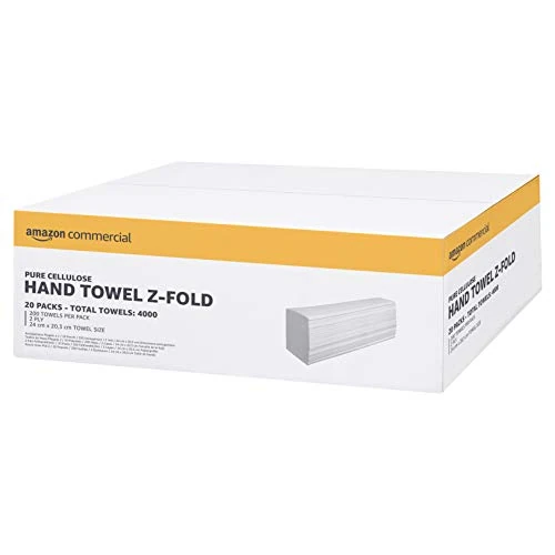 Limited offer: AmazonCommercial Multifold (Z-Fold) Paper Hand Towels, 2-ply Cellulose, 4000 Sheets (20 packs of 200), Sheet Size: 24 x 20.3 cm, H2 Dispenser Compatible from 30.52 EUR to 25.94 EUR (save 15%)