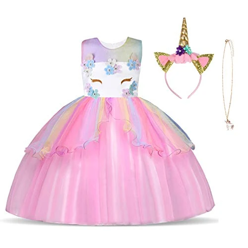 Limited-time offer: URAQT Unicorn Costume, Princess Unicorn Dress for Girls, Fancy Dress with Necklace/Headband for Birthday/Cosplay/Wedding, Age 3-10 Years from 14.99 GBP to 14.99 GBP (save 0%)