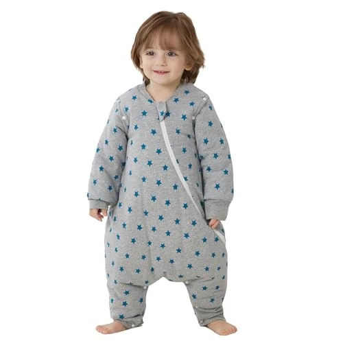 Offerta a tempo: Duomiaomiao Sacco nanna con piedini da 3,5 TOG, sacco nanna invernale 100% cotone per neonati, ragazze con sacco nanna, cartone animato fogliame (Pentagramma/65CM) - 0.00% da 42.07 € a 42.07 €