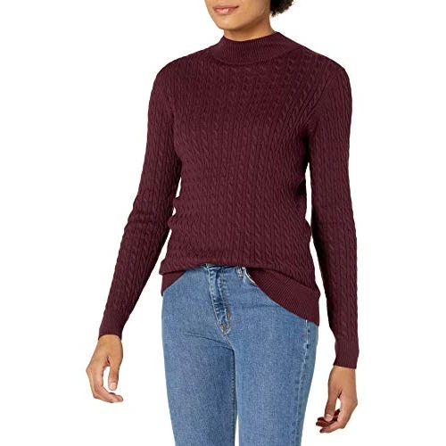 Limited-time offer: Amazon Essentials Women's Lightweight Cable-Knit Long-Sleeve Jumper, Burgundy, XXL from 13.26 £ to 13.26 £ (save 0.00%)