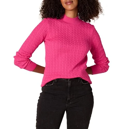Limited-time offer: Amazon Essentials Women's Lightweight Cable-Knit Long-Sleeve Jumper, Bright Pink, L from 8.57 £ to 8.24 £ (save 4%)