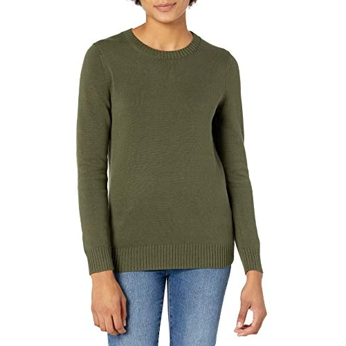 Offre limitée : Amazon Essentials Pull À Col Rond 100 % Coton (Disponible en Grande Taille) Femme, Vert Olive, S de 22.00 € à 22.00 € (0.00% de remise)