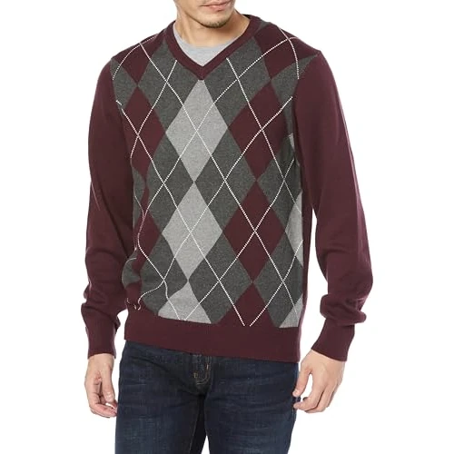 Amazon Essentials Maglione da uomo con scollo a V (disponibile nelle taglie Big & Tall), bordeaux a pois, XXL