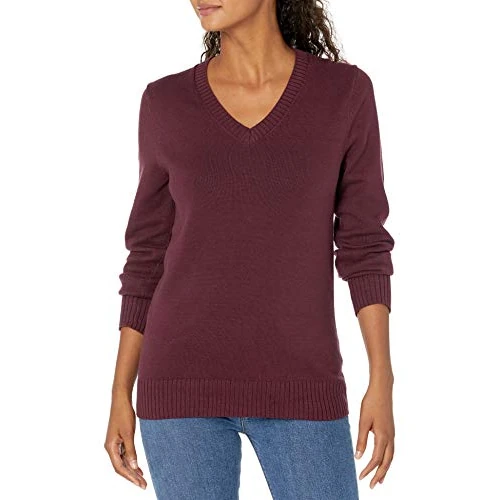 Limitiertes Angebot: Amazon Essentials Damen Pullover aus 100 % Baumwolle, langärmelig, V-Ausschnitt, Burgunderrot, Größe M von 23.60 EUR auf 20.06 EUR (Spare 15%)