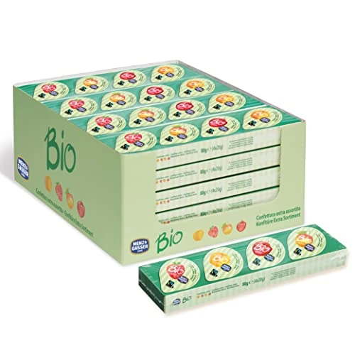 Offerta a tempo: Menz&Gasser Confettura Extra Bio di Gusti Assortiti Monodose Biologica, Albicocca, Ciliegia, Fragola e Pesca, con Frutta, 100% Made in Italy, 80 porzioni x 20 g - 33% da 27.90 € a 18.79 €