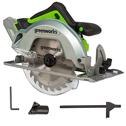 Offre limitee: Greenworks GD24KS Scie Circulaire Sans Fil, 4500 tr/min, Lame de 185 cm, Profondeur de Coupe de 64 mm, SANS Batterie Ni Chargeur 24V, Garantie 3 Ans de 129.99 EUR a 79.99 EUR (economie 38%)