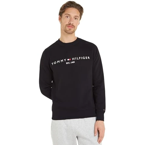 Tommy Hilfiger Men’s Tommy Logo Sweatshirt without Hood, Black (Black), 3XL