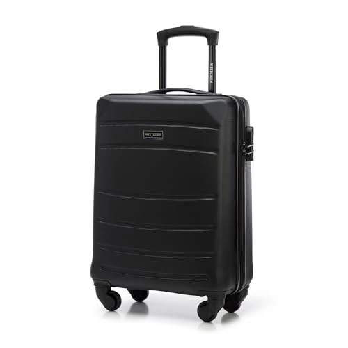 WITTCHEN Travel Suitcase Carry-On Cabin Luggage Hardshell Made of ABS with 4 Spinner Wheels Combination Lock Telescopic Handle Globe Line Size Cabin Suitcase Black