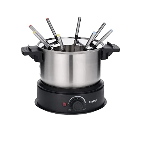 Severin Fondue Set, 1.40 L, Stainless Steel, Black/Steel, 1 Piece, Dishwasher Safe