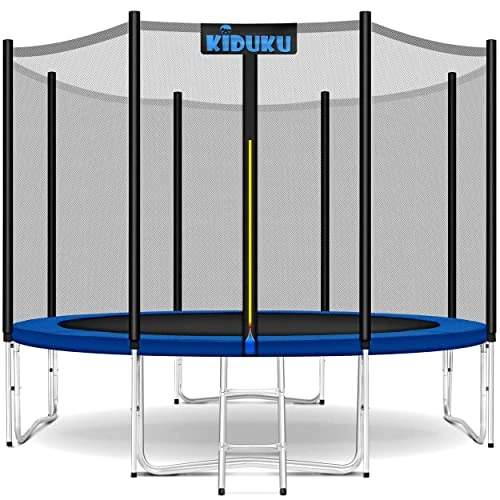 Kiduku® trampoline diameter 244/305 cm, complete set with safety net, ladder, edge cover, ground anchor and accessories, outdoor garden trampoline, children's trampoline, load capacity 150 kg., blue, 305 cm