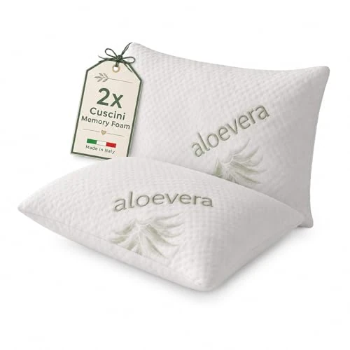 Offerta a tempo: Materassi Russo Coppia Cuscini Memory Foam 40x70 cm, Altezza 13 cm, Guanciali Letto Modello Saponetta Medio Morbidi con Fodera Aloe Vera Sfoderabile, Made in Italy - 0.00% da 36.90 € a 36.90 €