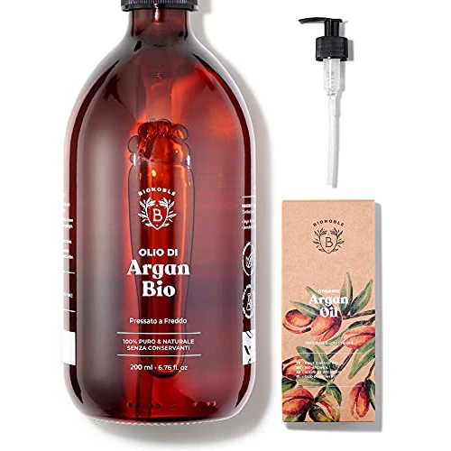 Offerta a tempo: BIONOBLE Olio di Argan Puro Biologico 100% - Pressato a Freddo in Marocco - Ripara, Nutre, Antirughe - Olio Argan Capelli Ricci, Viso, Corpo - Vegan Oil - Bottiglia di Vetro con Pompa - 200ml - 88.6% da 69.99 € a 7.98 €