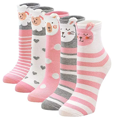 Limited offer: LOFIR Kids Girls Socks Cute Animal Cartoon Socks Dog Cat Pattern Socks Toddler Novelty Mini Crew Cotton Socks Girls 2-11 Years, Size 4-13-3, 5 Pairs from 14.98 EUR to 7.18 EUR (save 52%)