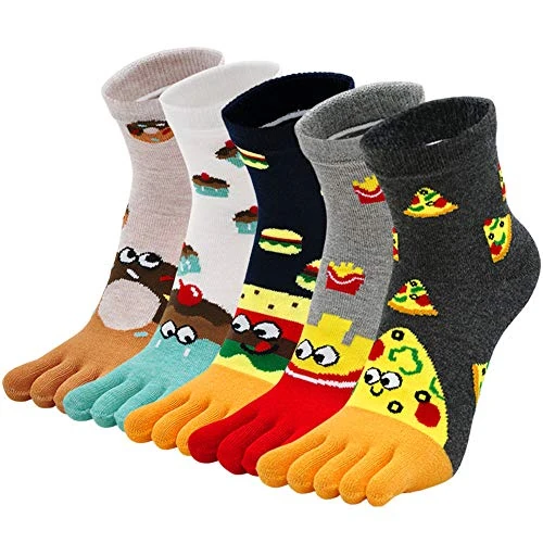 LOFIR Bunte Lustige Zehensocken Dames 5 Finger Sokken Uit Baumwolle Met Dier, Süß Karikatur Katze Hond Kawaii Sneaker Sokken Met Zehen, Größe 35-41, 5 Paare