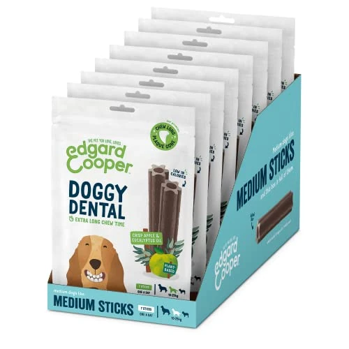 Edgard & Cooper Dental Stick para Perros Medios 56 Barritas para la Higiene Oral Premios Natural Sin Cereales 7 Sticks x 8 Eucalipto & Manzana, Higiene Dental, Bajo en Calorías, Aliento Fresco
