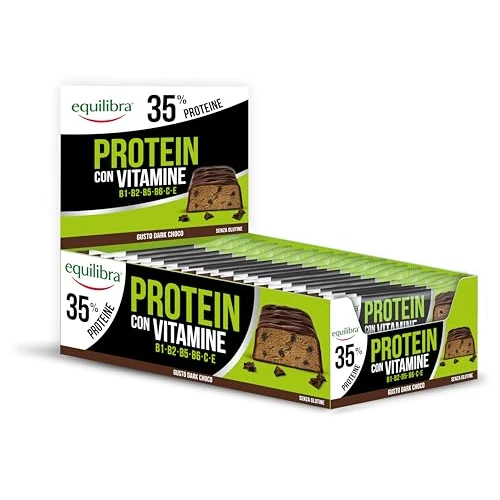 Offerta a tempo: Equilibra Barrette Proteiche, 35% Proteine, 24x45g, Dark Choco, Proteine 15.8g per Aumento della Massa Muscolare, Vitamine C e B1 per Metabolismo Energetico, Vitamine B2, B5, B6 per Stanchezza - 28% da 39.99 € a 28.90 €