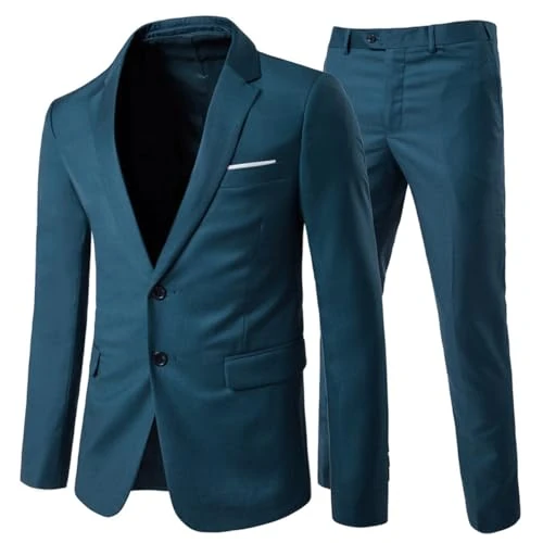 Allthemen Herenpakken 2-delig slim fit trouwpak twee knopen business pak blazer casual jassen broek, Blauw, M