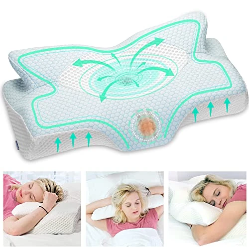 Elviros Almohada Cervical de Espuma Viscoelastica con Memoria, Almohada Ortopedica para Soporte de Cuello, Almohadas Ergonómico para Dormir de Lado y Boca Arriba 05