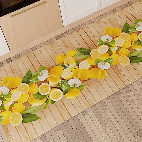 PETTI Artigiani Italiani – Tapis de Cuisine Antidérapant et Lavable 52x240 cm, Tapis Runner pour Couloir, Motif Citron, 100% Fabriqué en Italie