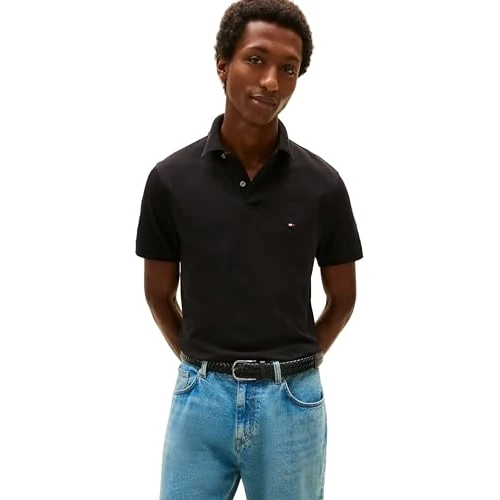 Tommy Hilfiger Herren Poloshirt Kurzarm 1985 Regular Fit, Schwarz (Black), XS