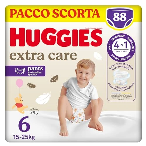 Huggies Extra Care Nappy Panties Size 6 (16-30Kg), 4 Packs of 22 Nappies - 4520 Gr- (Packaging May Vary)