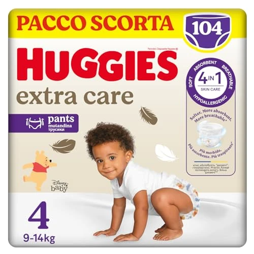 Huggies Extra Care Nappy Panties Size 4 (7-14Kg), 4 Packs Of 26 Diapers - 4280 Gr