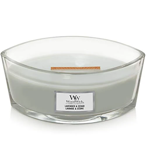WoodWick Candela profumata Ellispe con stoppino crepitante | Lavender & Cedar | Durata della fragranza: fino a 50 ore