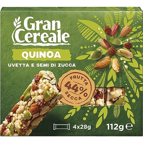 Gran Cereale, Snack Barrette con Frutta Secca, Uvetta, Semi di Zucca e Quinoa Soffiata, 4 Barrette, 112 g