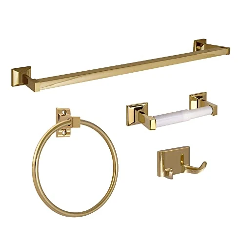 Design House Hardware, Zinc, Polished Brass, 4-Piece Bathroom Accessory Kit