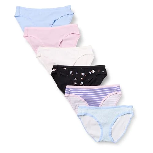 Offerta a tempo: Amazon Essentials Slip Bikini in Cotone (Disponibile in Taglie Forti) Donna, Pacco da 6, Bianco/Blu/Motivo Floreale Piccolo/Nero Floreale/Righe/Rosa Chiaro, 52 - 0.00% da 14.20 € a 14.20 €