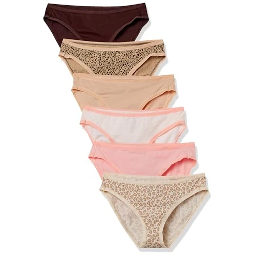 Amazon Essentials Women's Cotton Bikini Brief Underwear (Available in Plus Size), Pack of 6, Animal Print/Leopard/Multicolour/Stripes, 12
