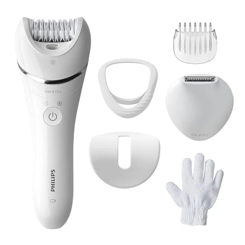 Offerta a tempo: Philips Epilator Series 8000, dispositivo di epilazione Wet & Dry cordless per gambe e corpo con 6 accessori, rifinitore ed esfoliante corpo, modello BRE715/00 - 44% da 115.99 € a 64.99 €