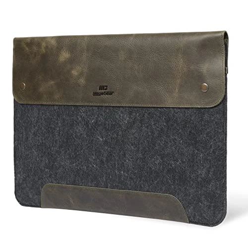 MegaGear Genuine Leather and Fleece Macbook Bag for 15 & 16 Inch - Olive