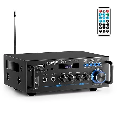 Zeitlich begrenztes Angebot: Moukey 2.0 Kanal Stereo Bluetooth Karaoke Verstärker, 100W Stereo Audio Verstärker Empfänger, Verstärker HiFi mit RCA, USB, SD, 2 Mic Eingänge, FM Radio für Auto oder Zuhause, MAMP3 von 38.96 € auf 38.96 € (0.00% Rabatt)