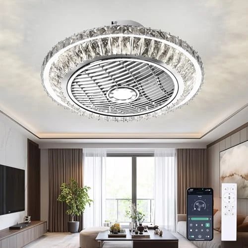 Offerta a tempo: Crystal Ventilatori Da Soffitto Con Lampada 72W LED Fan Plafoniera Invisibile 3 Velocità Con Telecomando Dimmerabile Decorazione D'interni Illuminazione Camera Da Letto Ristorante Fan Lampadario(A) - 0.00% da 134.99 € a 134.99 €