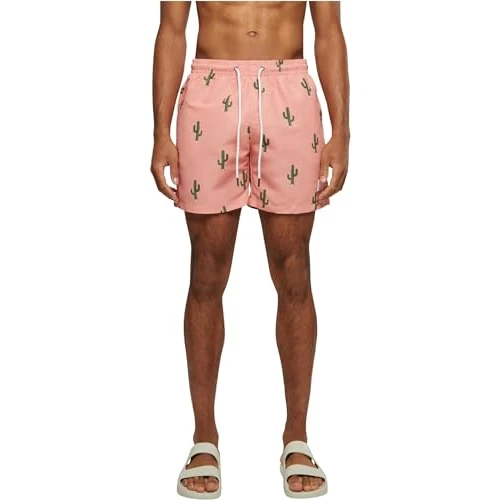 Urban Classics Pattern Palm Hombre Bañador Negro/Aceituna