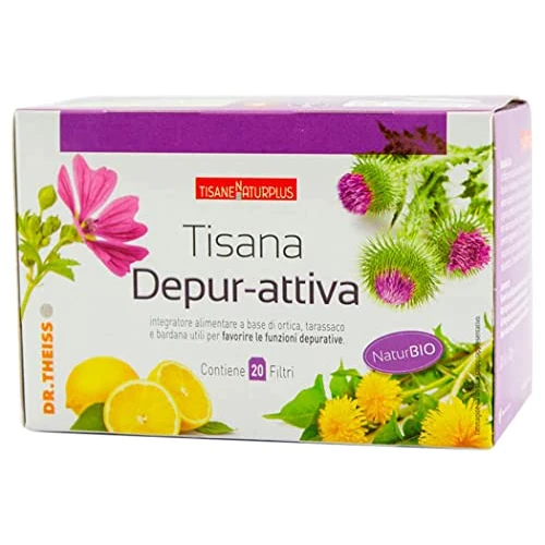 Offerta a tempo: Dr. Theiss Depur-Attiva Integratore Alimentare Tisana 20 Filtri con Ortica, Tarassaco e Bardana per Pancia Piatta, Gonfiore Addominale con Limone e Malva. Detox - 36% da 5.48 € a 3.53 €