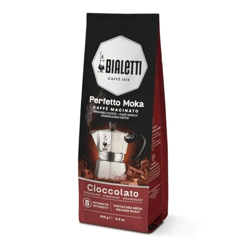 Bialetti – Perfetto Moka Cioccolato: Średnio Palona Mielona Kawa, Aromat Czekoladowy, 250 G, Torebka Z Zamknięciem Chroniącym Aromat