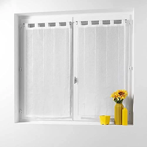 Douceur d'intérieur, Coppia di Tende con Passanti (2 x 45 x 160 cm) Linahe Bianco, Vela sabbiata con Fili di ciniglia